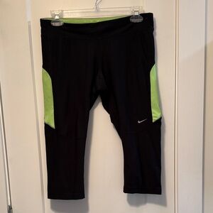 Nike Women's Dri-fit Black and Lime Running Capris size M